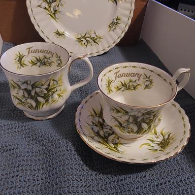 Photo of Royal Albert January Flower of the Month set, teacup and saucer, coffee mug, plate - 1