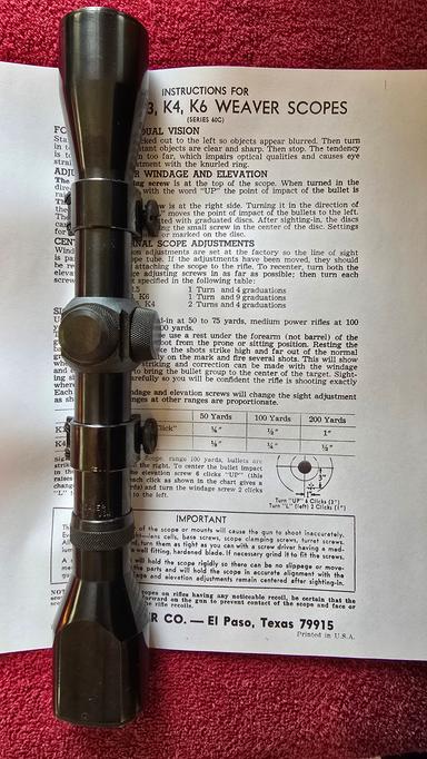 Photo of WEAVER USA K4-W WIDEFIELD VINTAGE RIFLE SCOPE - 1