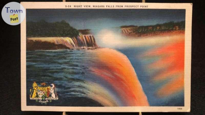 Photo of Vintage 1940s Niagara Falls at night post card.