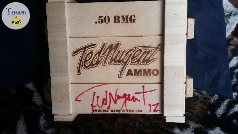 Photo of Ted Nugent autographed ammo 50 bmg