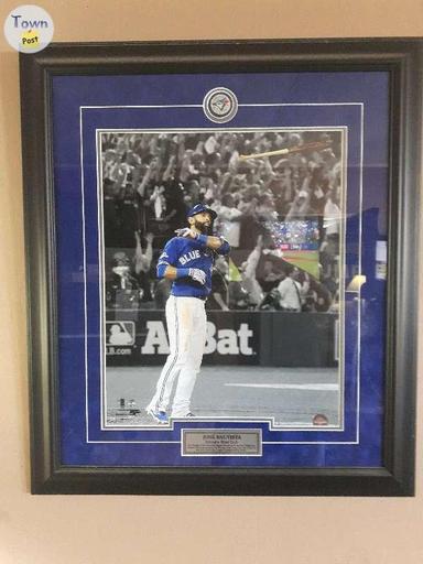 Photo of Bat Flip poster framed and smaller pic signed and a brand new white jersey - 1