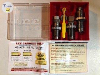 Photo of Lee Precision 45 ACP full length carbide reloading 3 die set w/ no crimp die  - 1