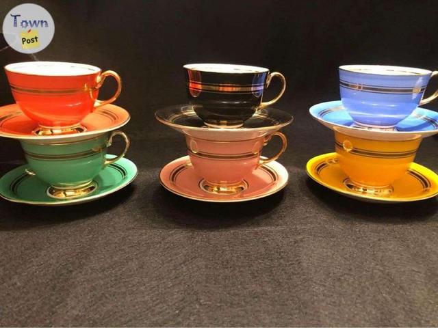 Photo of Vintage Retro Aynsley Tea Cups and Saucer Set 1950 six colours