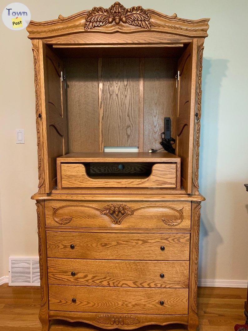 Photo of Two piece Oak Armoire