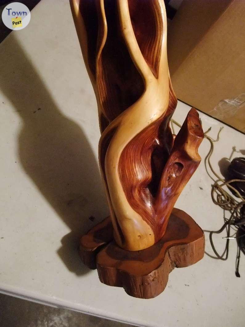 Photo of mcm 70's vintage Canadian FOLK ART carved maple lamp base 