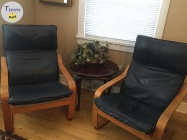 Photo of Two IKEA Poang Dark Navy Leather Chairs - 1