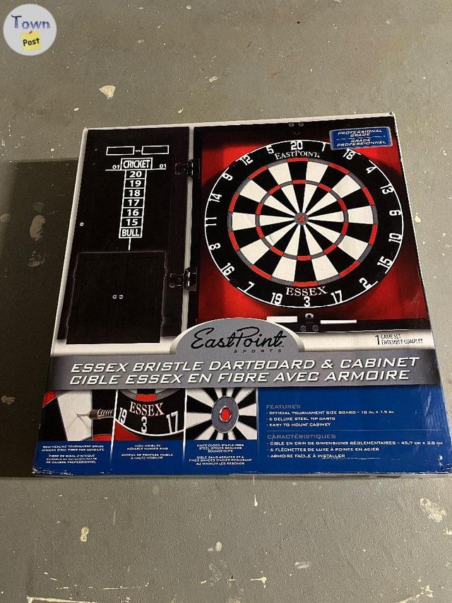 Photo of ESSEX BRISTLE DARTBOARD AND CABINET ( Brand new in box )