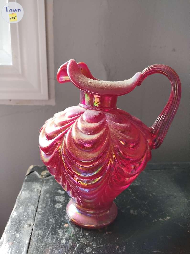 Photo of Fenton Red drapery carnival glass pitcher