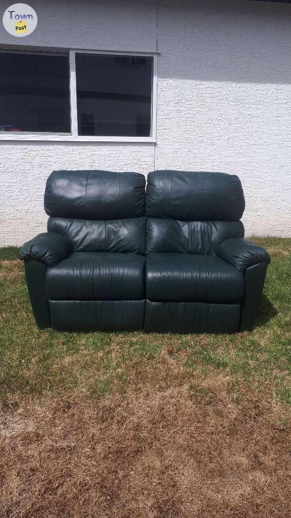 Photo of Dark Green Love Seat, Chair and Footstool in great condition