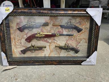 Photo of Collectable shadow box picture with replica flint lock pistols  - 1