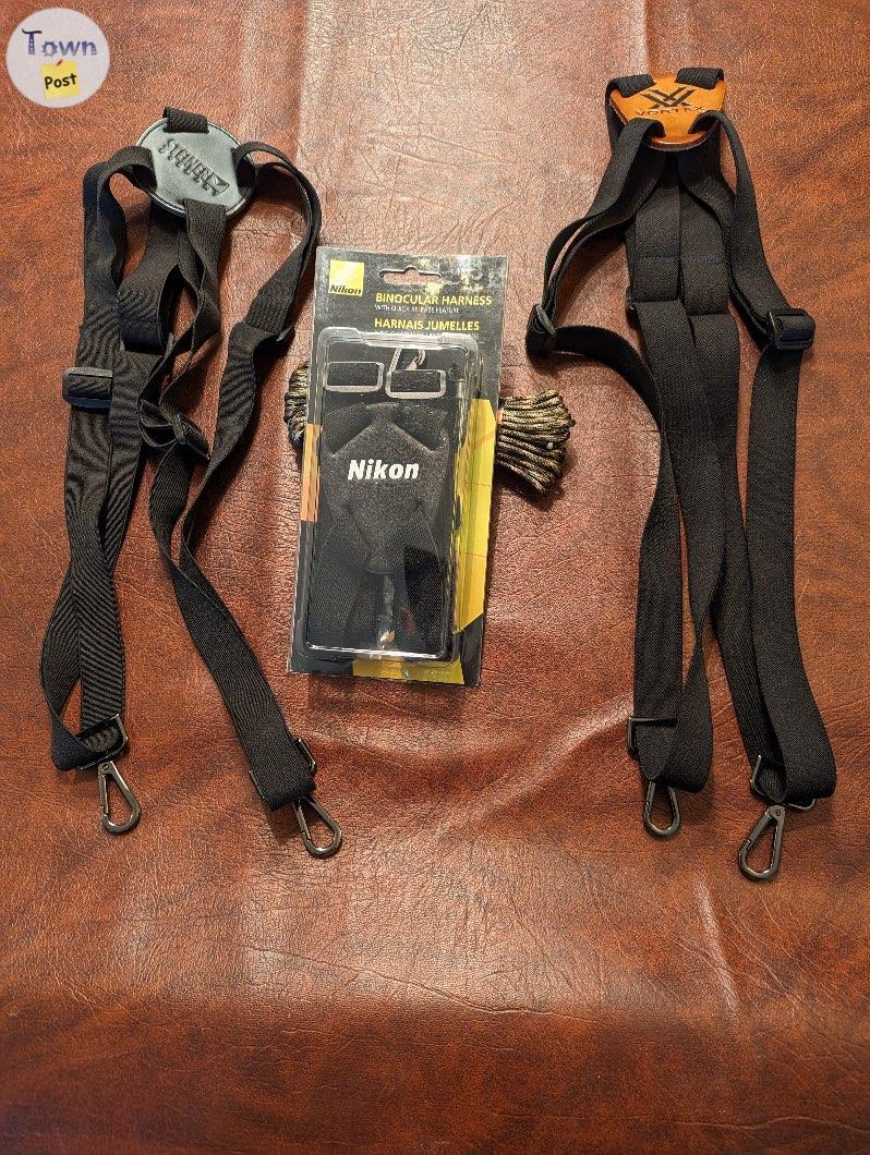 Photo of 3 different bino harnesses - Steiner, Vortex, Nikon (new in package)