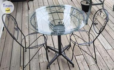 Photo of WROUGHT IRON GLASS TOP BISTRO TABLE MID-PROJECT SET - 1