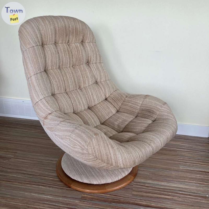 Photo of Original R Huber Scoop Armchair Teak Swivel Base Mid-century Style