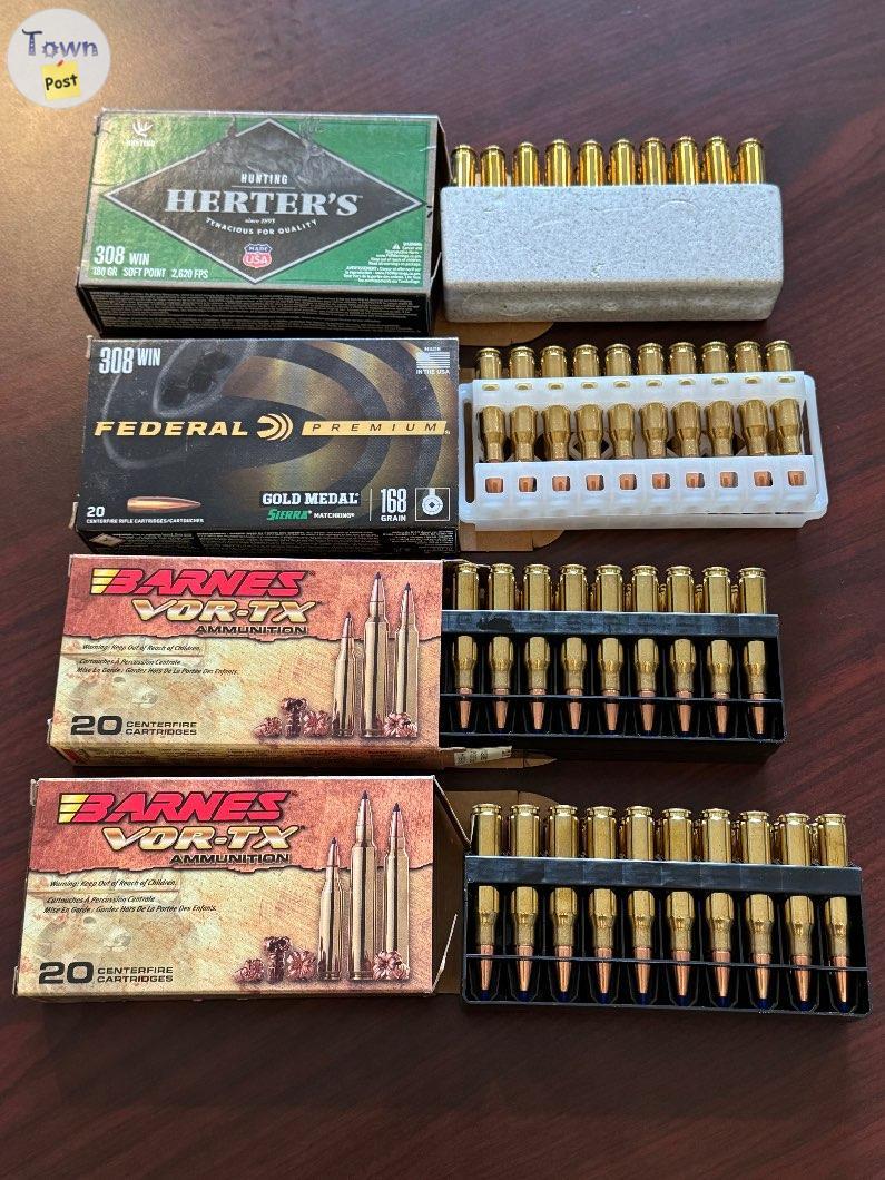 Photo of 308 win ammo, Barnes 168 Gr, Federal SMK 168 Gr, Herters SP 180 Gr 