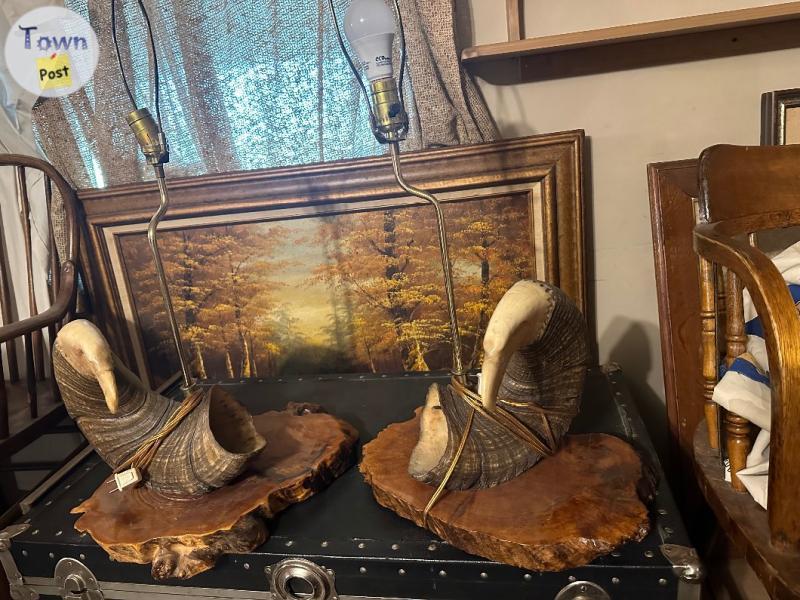 Photo of Hand Carved Eagle Big Horn Ram Lamps