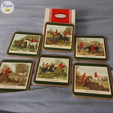 Photo of Pimpernel Placemats & coasters English Cottages and Hunters, Royal Albert teacup, cream, sugar set - 2