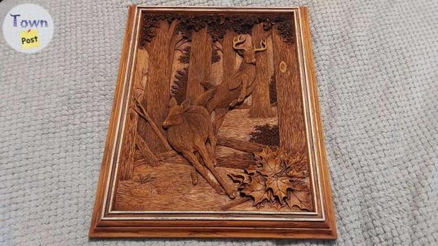 Photo of Canadian Kim Murray Vintage Running Deer Faux Wood Carving 