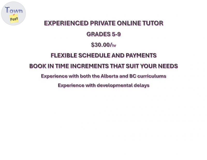 Photo of Online Private Tutoring grades 5-9