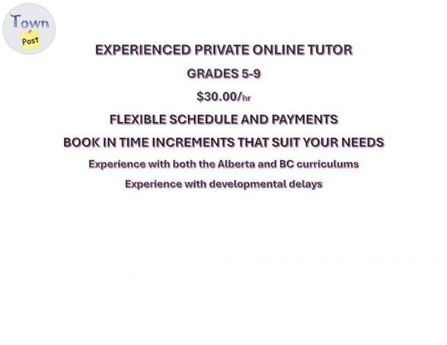 Photo of Online Private Tutoring grades 5-9