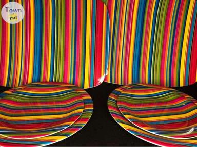 Photo of Pier 1 melamine summer striped plate collection 54 pieces of plates and platters see add for prices. - 2