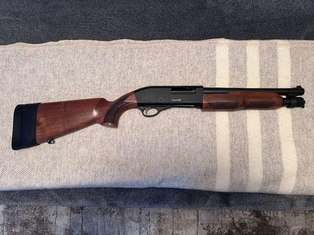 Photo of Akkar Churchill Pump 12GA 3" 12.6" Barrel Walnut Stock 4+1