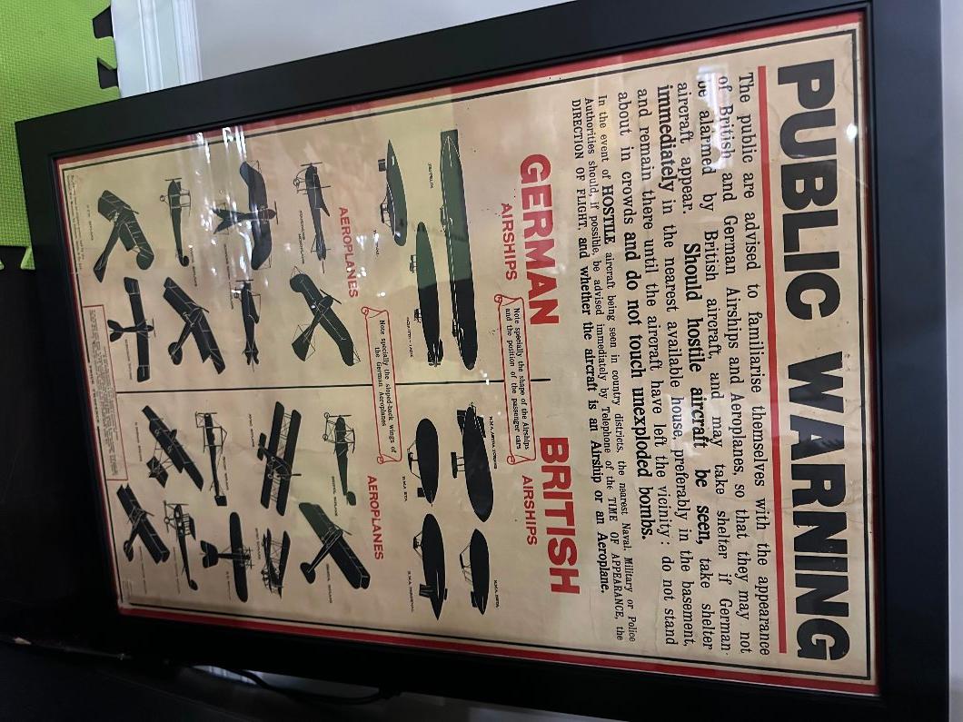 Photo of WW1 Aircraft public warning poster